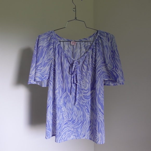 Vintage 70s Flutter Sleeve Swirl Pattern Blouse Size M - Picture 1 of 6
